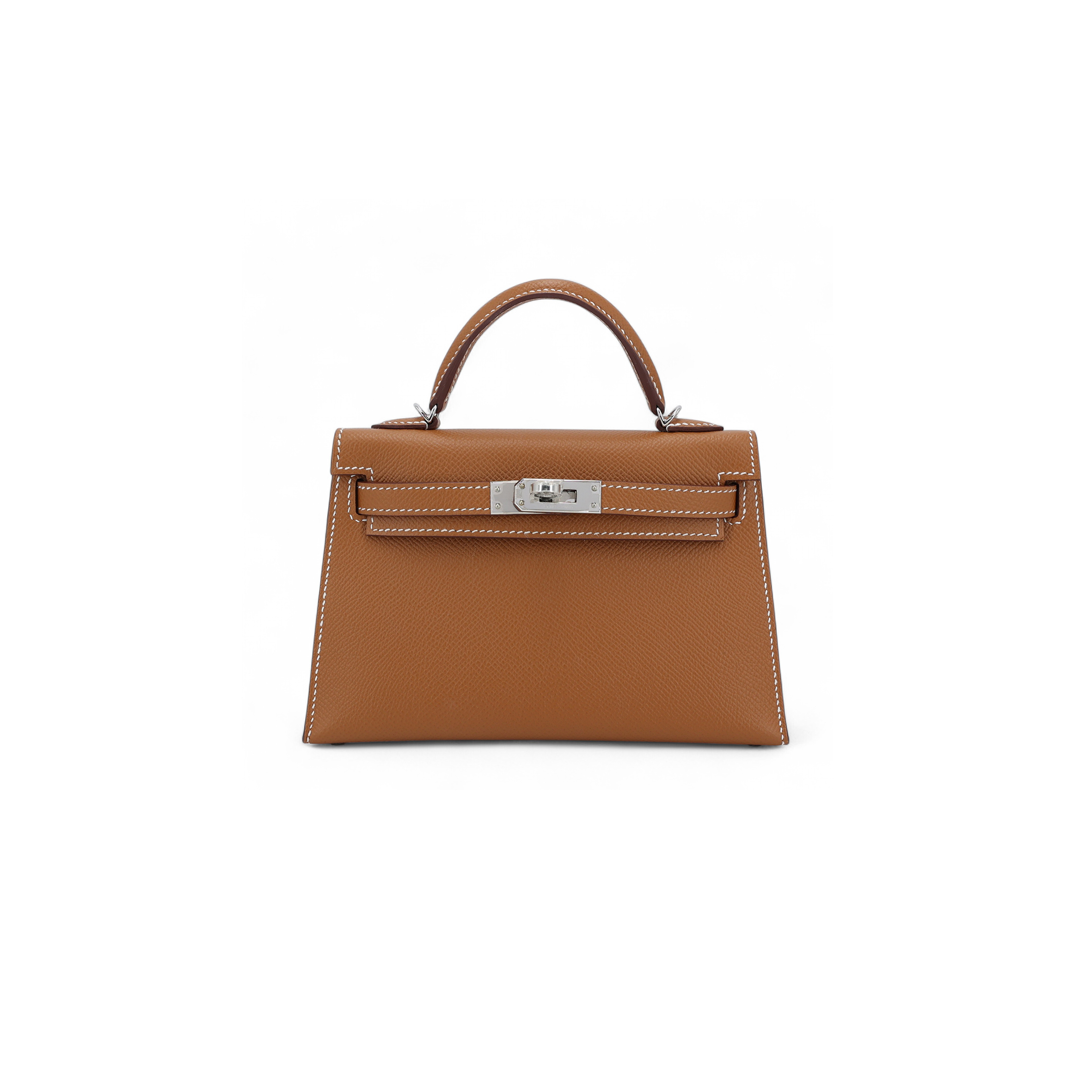 HERMÈS MINI KELLY SECOND GENERATION GOLDEN BROWN EPSOM SILVER BUCKLE (19*12*5.5cm)